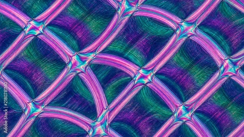 Magenta pink grid texture vibrant metallic network lattice pattern background with glowing cyan wave mesh close up view
