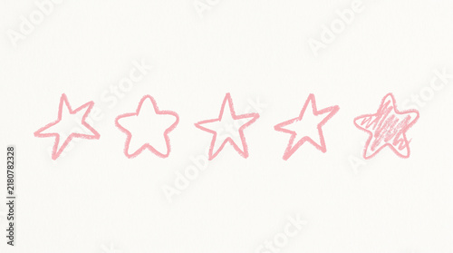 Hand drawn pastel pink star doodle icons in a row on white background