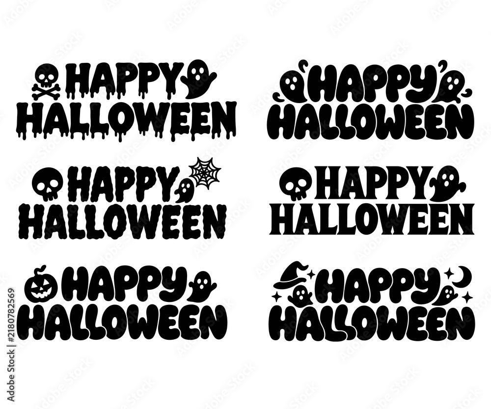 Obraz premium Set of Halloween haunted house silhouettes with spooky trees and pumpkins