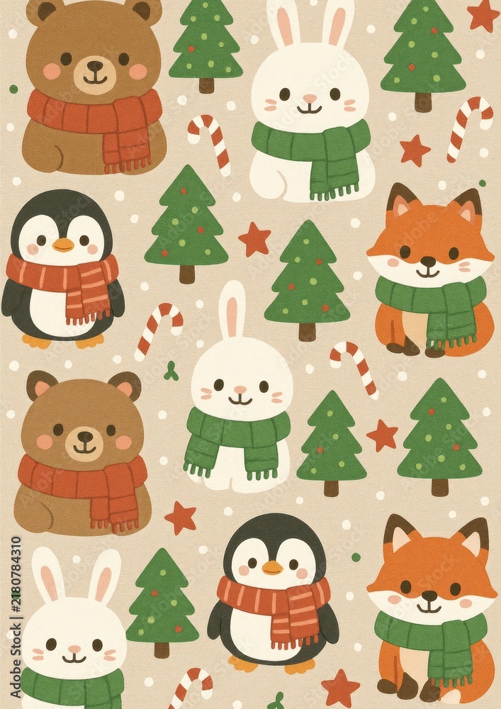 Fototapeta premium Cute festive animal pattern.
