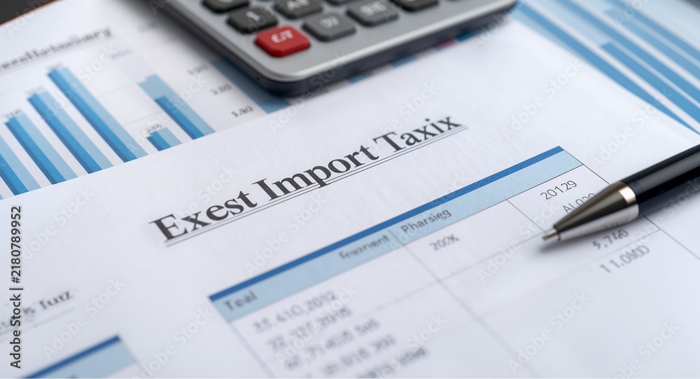 Obraz premium Illustration of export import tax calculation sheet and financial documents arranged on � Financial Planning and Investment Strategy Concept for Business Growth