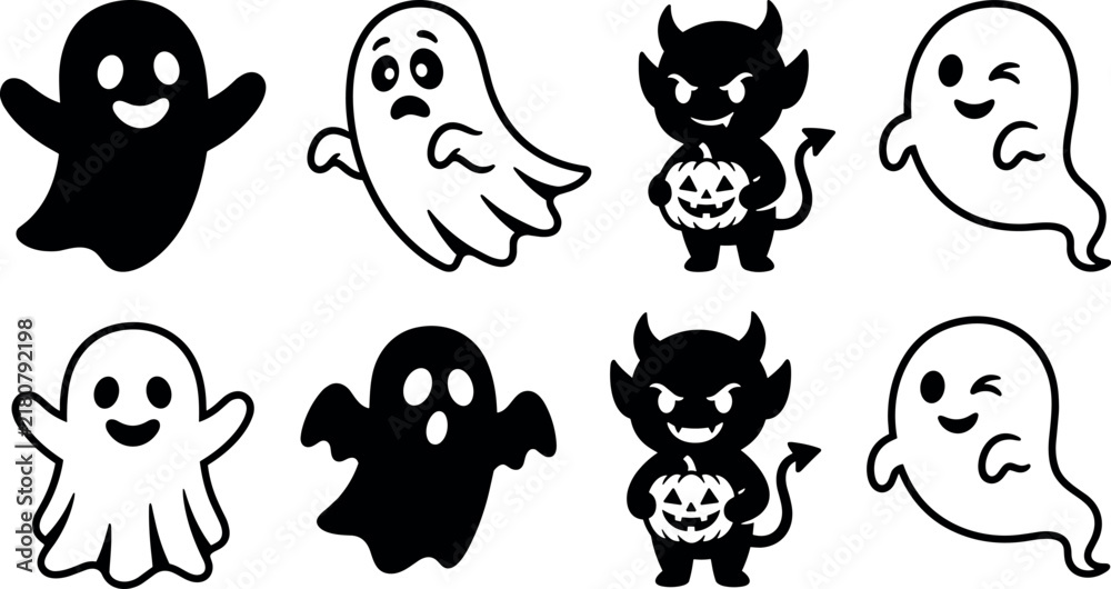 Obraz premium Ghost Illustrations Set with Various Expressions and Devilish Characters