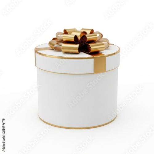 Elegant Round White Gift Box With Shiny Golden Ribbon Bow Top