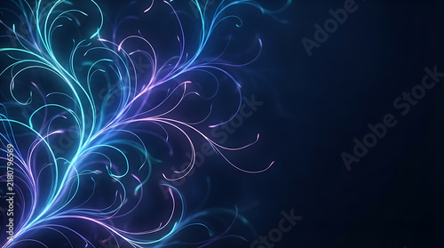 Abstract glowing blue and purple light particles forming a tree branch shape on a dark background