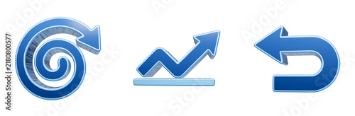 Quadro su tela Set of three glossy blue business arrows illustrating cyclic growth and reversal