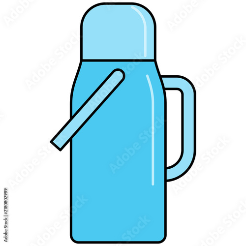 Obraz na płótnie Flat style icon illustration of blue thermal flask thermos bottle isolated on transparent background
