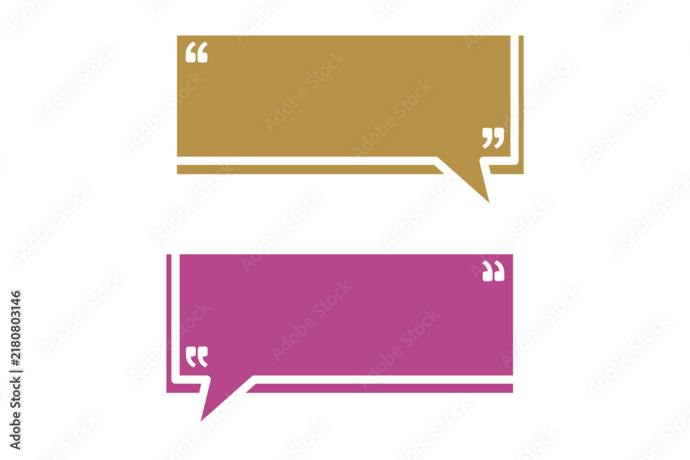 Fototapeta premium Two rectangular speech bubbles with quotation marks, one gold, one purple