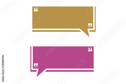 Canvastavla Two rectangular speech bubbles with quotation marks, one gold, one purple