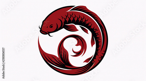 Red Catfish Circular Symbol With Curved Tail Japanese Fish Design