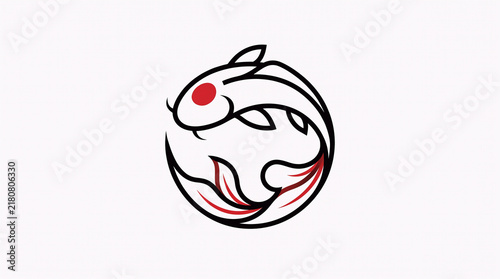 White Koi Fish With Red And Black Circular Line Design