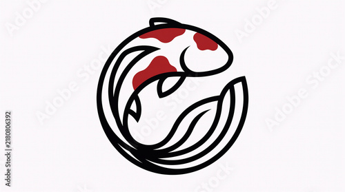 Red And White Koi Fish In Circular Decorative Design