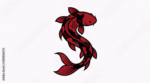 Red Koi Fish Curved Swimming Design With Decorative Tail