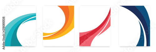 Set of four abstract colorful wave shapes on white backgrounds with abstract colorful gradient background creative artistic presentation business minimalist composition