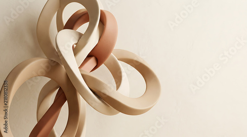 Abstract sculptural form with curved ribbons in soft beige and brown tones for modern artistic design