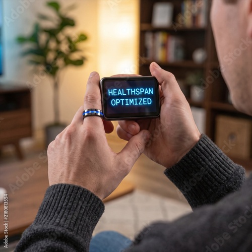 Obraz na płótnie Healthspan optimized screen highlighting longevity, biohacking, and wearable technology.
