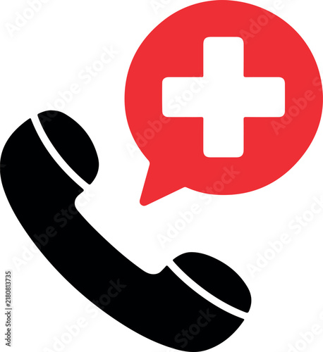 Medical help phone icon with red cross