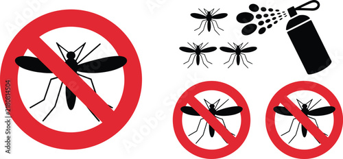 Bild auf Leinwand Pest control icon collection featuring anti mosquito stop symbols black insect s