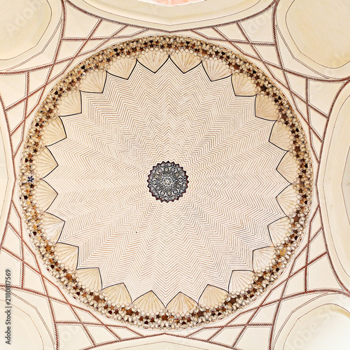 Ornate ceiling of the main dome at Humayun's Tomb in Delhi, India.