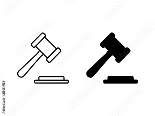 Fotografie Judge gavel icon set in outline and solid styles, legal auction hammer vector, l