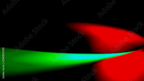 Abstract red and green light waves on black background