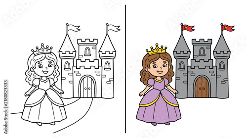 Принти на полотні Embark on a royal adventure with this enchanting coloring page featuring a majes