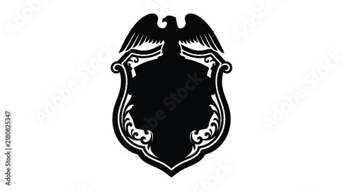Canvas Print Eagle above heraldic shield with ornate flourishes black silhouette
