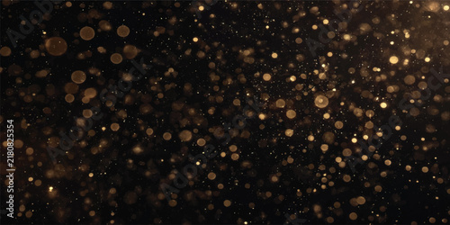 Luxury Black Background with Golden Bokeh Particles, Elegant Glitter Dust, Premium Celebration Texture and Sophisticated Abstract Design