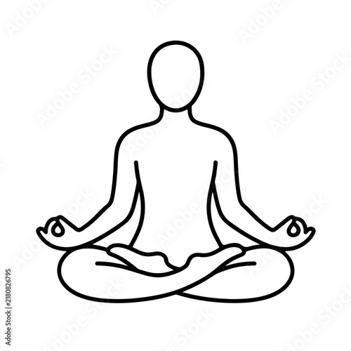 Person meditating in lotus pose outline vector icon for yoga