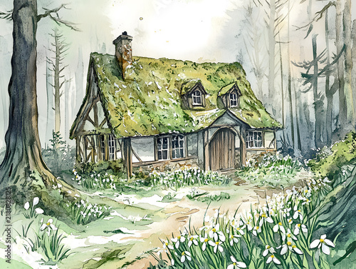 Charming Enchanted Forest Cottage with a Moss Covered Roof