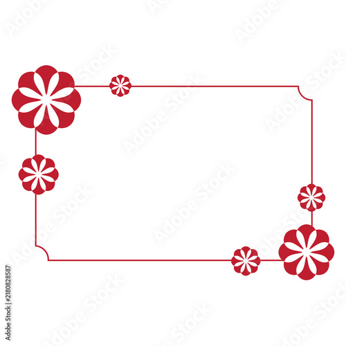 Red floral rectangular border frame vector isolated on white background for Chinese New Year greeting card