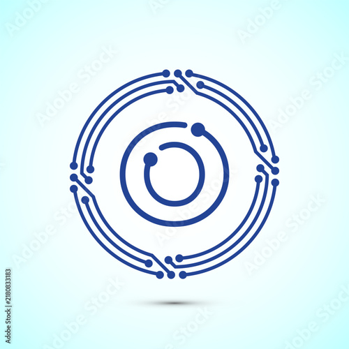 Blue tech circular letter O logo on white backdrop for corporate identity.