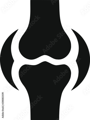 Simple black icon representing a human knee joint or bone structure for medical and orthopedic health care design