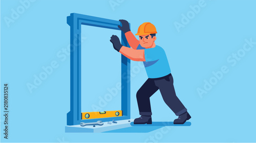 Construction Worker Installing Door Frame