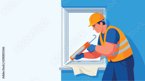 Construction Worker Sealing Window Frame