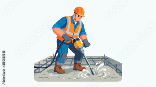 Construction Worker Using Concrete Breaker Tool