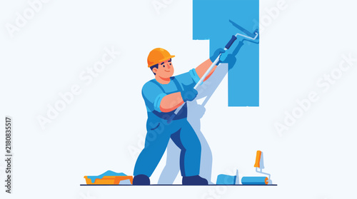 Painter applying wall color with roller