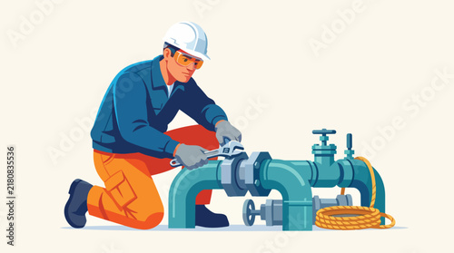 Plumber fixing industrial pipe valve system