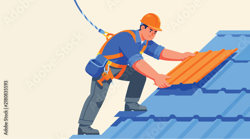 Roofer Installing New Shingles Onto Roof