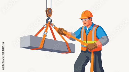 Worker Lifting Heavy Concrete Block with Crane Hook