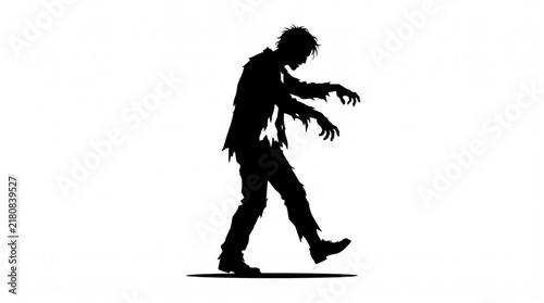 Black silhouette of a walking zombie with ragged clothes