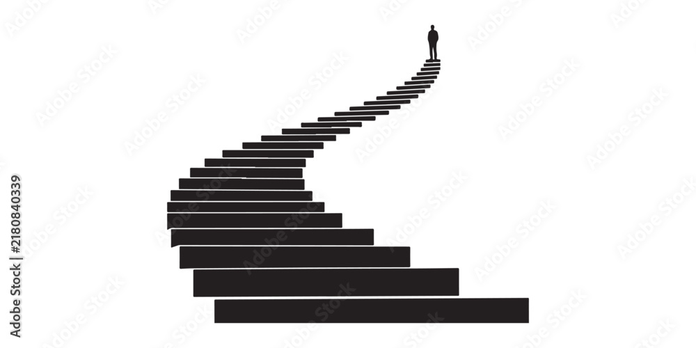 Obraz premium Spiral staircase. Silhouette of winding stairs By Paolo and Abstract Spiral Staircase Silhouette Icon, Upward Steps and Success Concept
