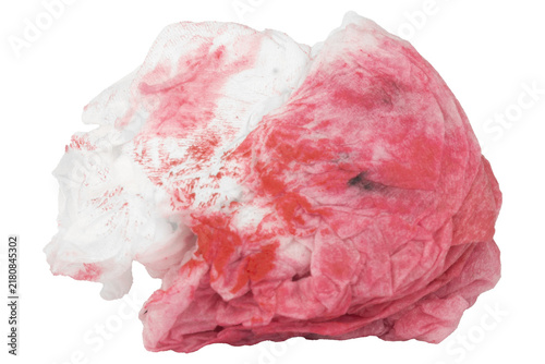 Blood on the tissue paper isolated on white background