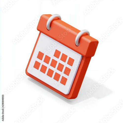 Stylized 3D calendar icon on white background