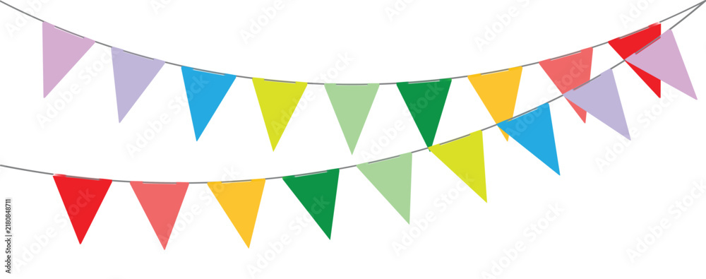 Obraz premium Colorful bunting flag garland for festive birthday party celebration.