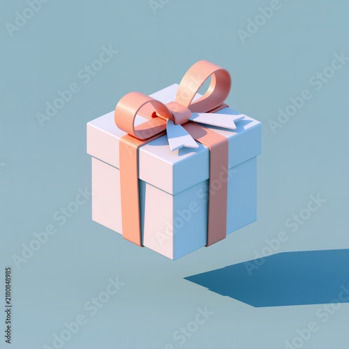 Gift box with ribbon on blue background