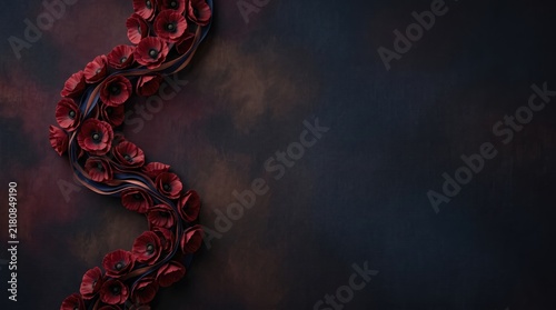 3d Remembrance Day (UK/Canada) abstract background new design 2026 Intricate red floral pattern on dark background with 3d effect illustration