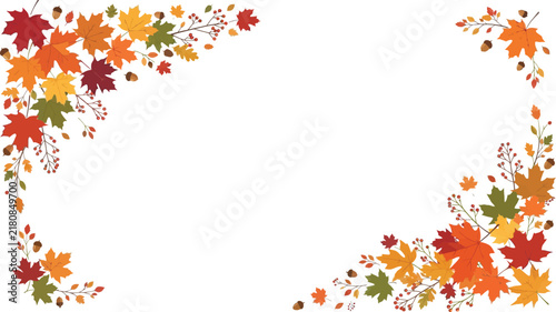 Autumn maple leaves corner border arrangement in seasonal colors for fall designs with leaf arrangement autumn foliage fall decoration thanksgiving corner fall theme