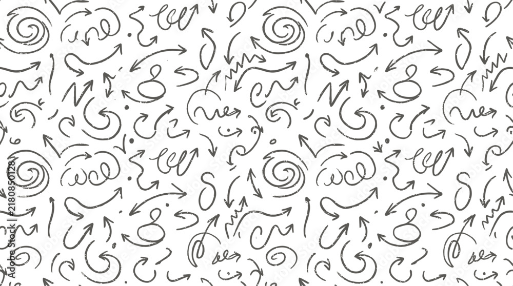 Fototapeta premium Seamless pattern with hand drawn doodle arrows and swirls sketch vector illustration background