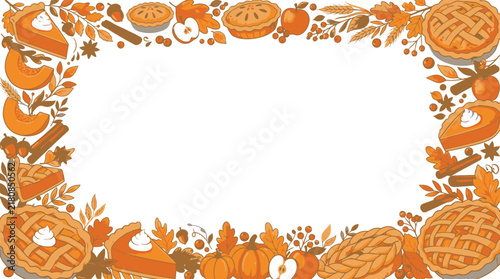 Autumn pie and pastry themed rectangular border frame with various baked dessert illustrations thanksgiving dessert baked goods holiday border seasonal design