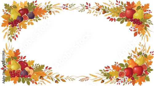 Autumn harvest frame border with colorful fall fruits and foliage on a white background colorful leaves autumn decoration seasonal border fruit border pear decoratio